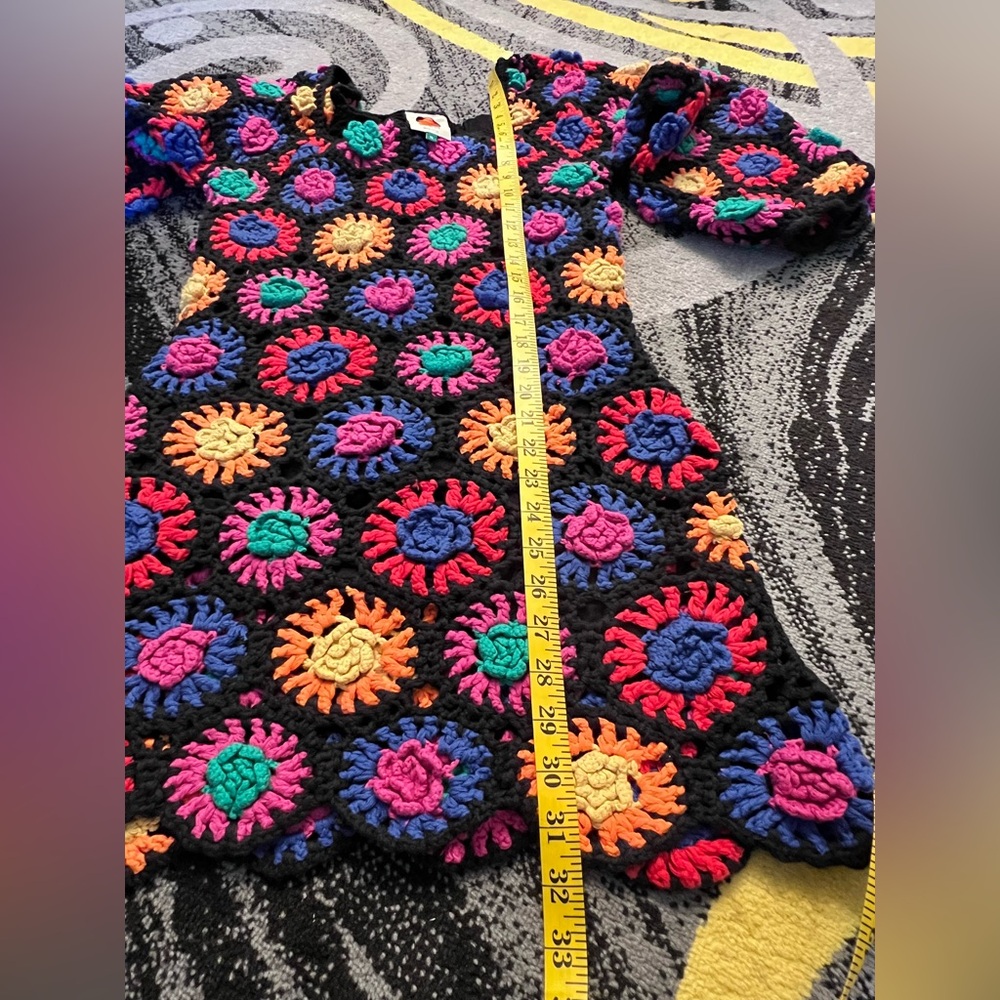 FARM Rio Colorful Crochet Flowers Sweater Mini Dress M - Picture 14 of 16